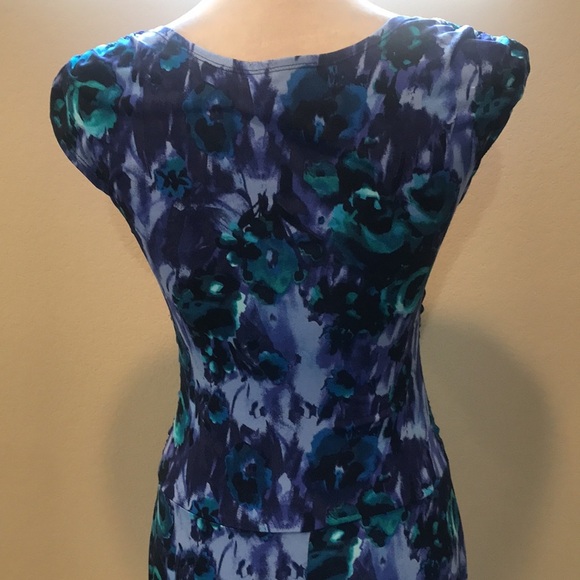 Enfocus Studio Purple Floral Ruched Waist/Shoulder Fit & Flare Midi Dress-Size 8 - Picture 6 of 13